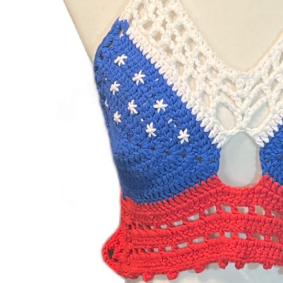 🇺🇸 Americana Halter Top 🇺🇸 Handmade Crochet USA Flag design Festival Tankini - Picture 5 of 5